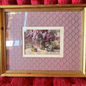 Vintage Framed Floral Art Print with Gold Frame